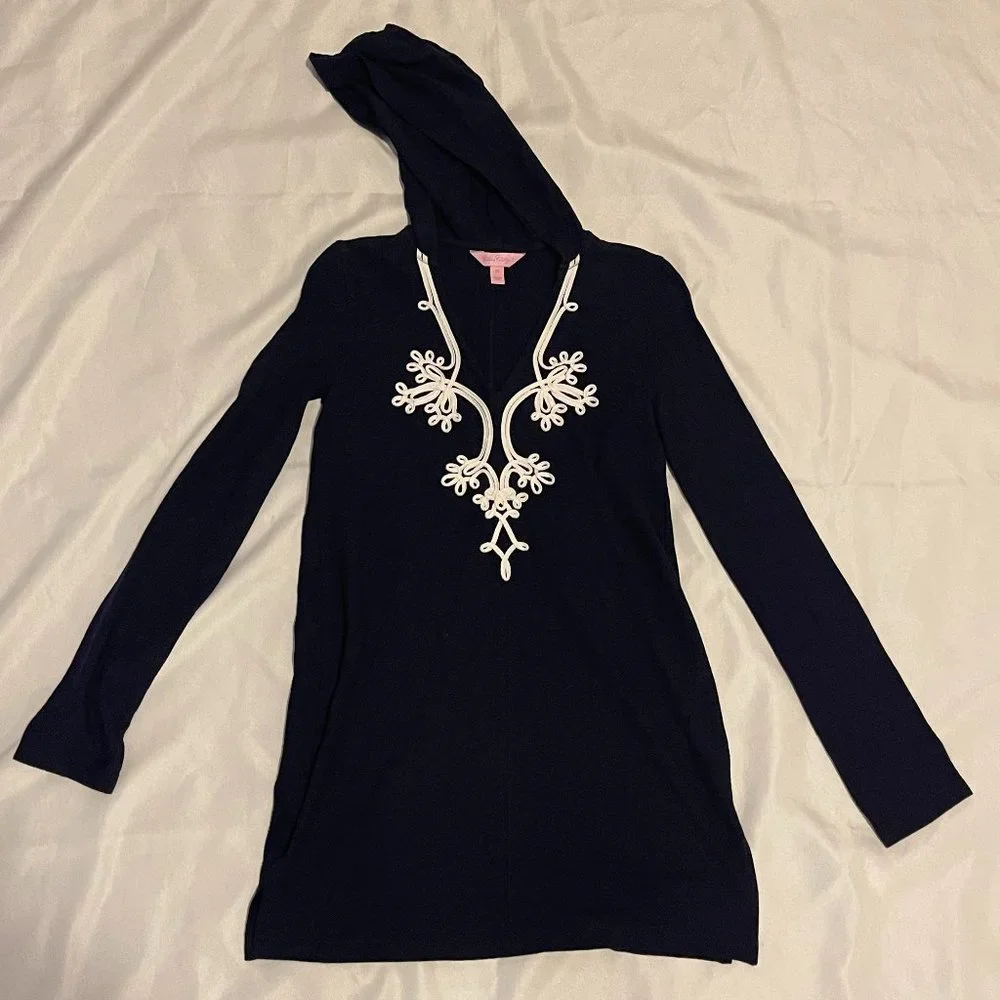 LILLY PULITZER Upf 50+ Hooded Skipper Popover Dress In True Navy  Size XS - Picture 2 of 7
